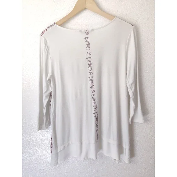 3/$20 Desigual Kassandra White & Red Floral Asymmetrical Long Sleeve Blouse M - Picture 5 of 8